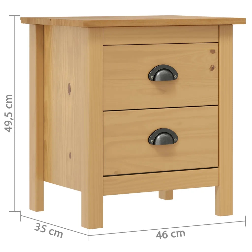 Set di 2 Comodini | Armadio da Notte | Mobiletto da notte Hill Grigi 46x35x49,5 cm Legno Massello di Pino