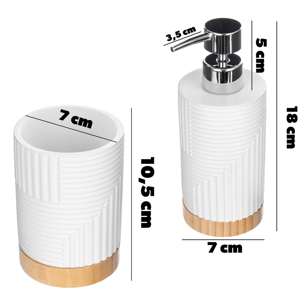 Set da bagno KADAX con dispenser di sapone liquido e bicchiere da bagno, colore bianco.