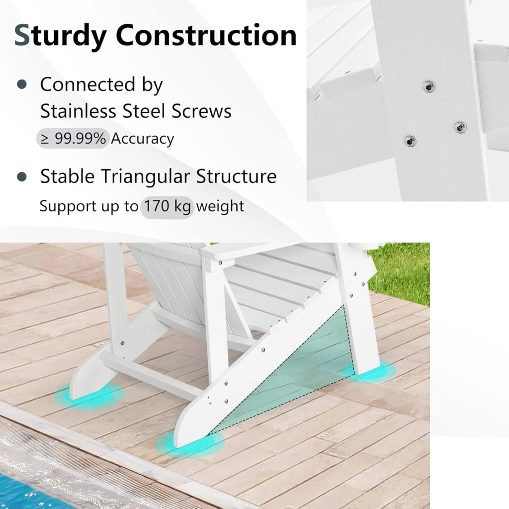 Adirondack - Poltrona grande lounge per patio con portabicchieri regolabile, sedia antincendio all'aperto, resistente alle intemperie, in legno, per copertura, giardino, 85 x 77 x 94 cm