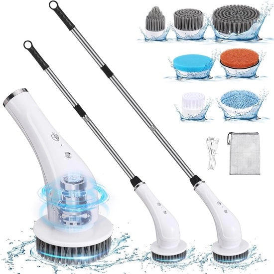 Spingonfiatore elettrico - spazzolone da pavimento senza fili - 137 cm - 7 testine intercambiabili - 90 minuti di autonomia - bagno - cucina