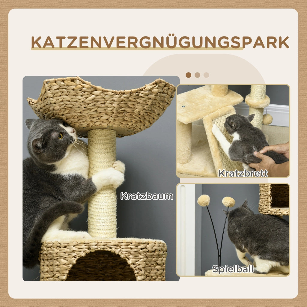 Albero tiragraffi per gatti con tana e piattaforma ¨C zephmum ¨C Marrone/Beige 45x40x116cm