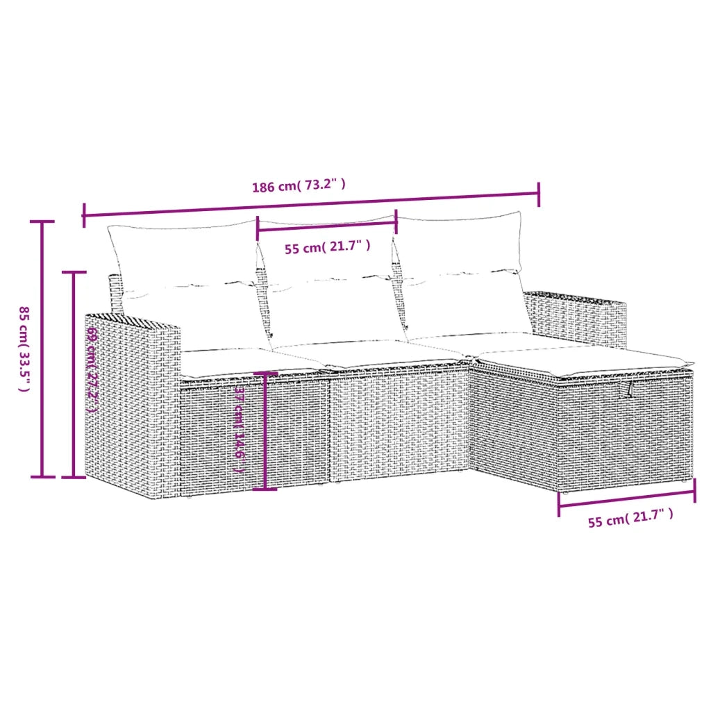 Set Divano da Giardino 4pz con Cuscini Grigio Chiaro Polyrattan 3263448