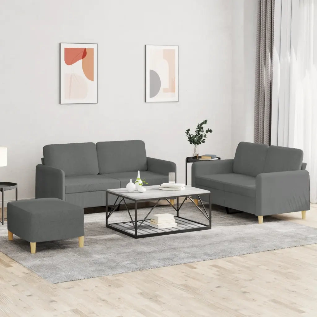 Set di Divani 3 pz con Cuscini Grigio Scuro in Tessuto 3202095