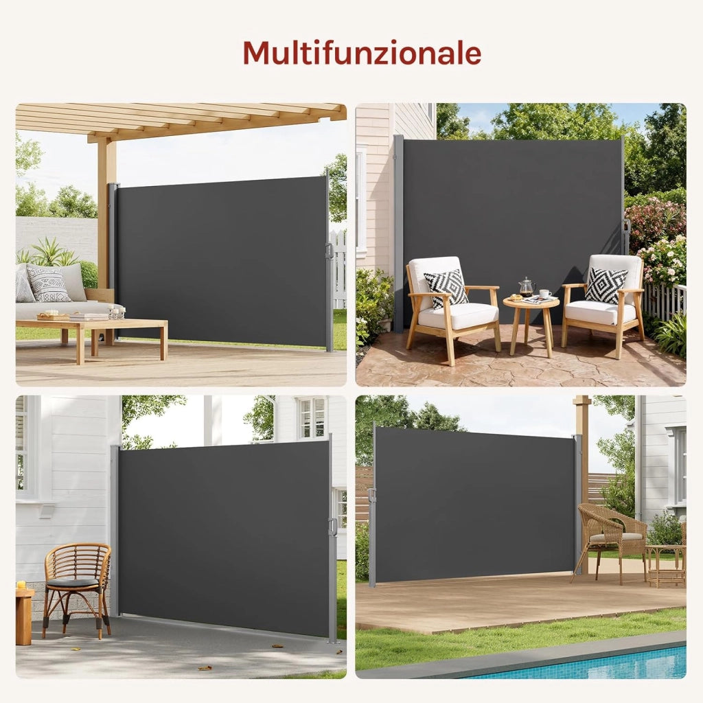 Paravento Esterno, Tenda Laterale Retrattile, 180x350 cm, Frangivista, Protezione Solare & Antivento, per Giardino, Balcone, Terrazza, Patio, Antracite