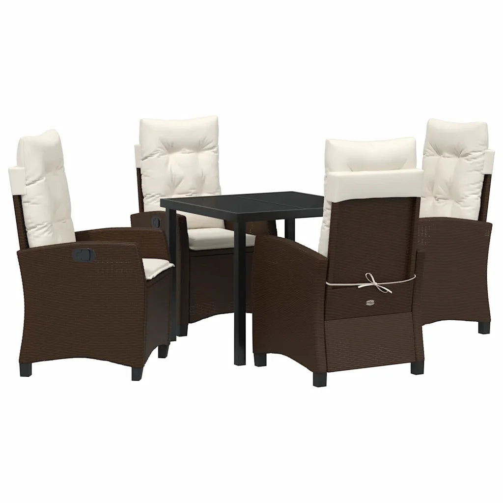 Set da Pranzo per Giardino con cuscino 5 pcs Marrone polyrattan 3380380