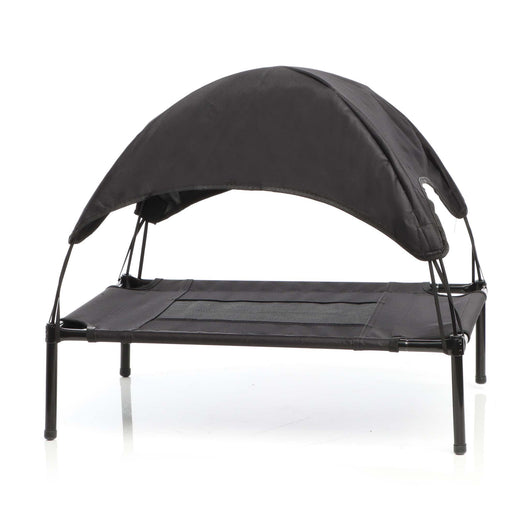 Brandina per cani e gatti con tettoia nera, cuccia per cani max 50kg, lettino da esterno per animali con tettuccio parasole, 122x91x16cm