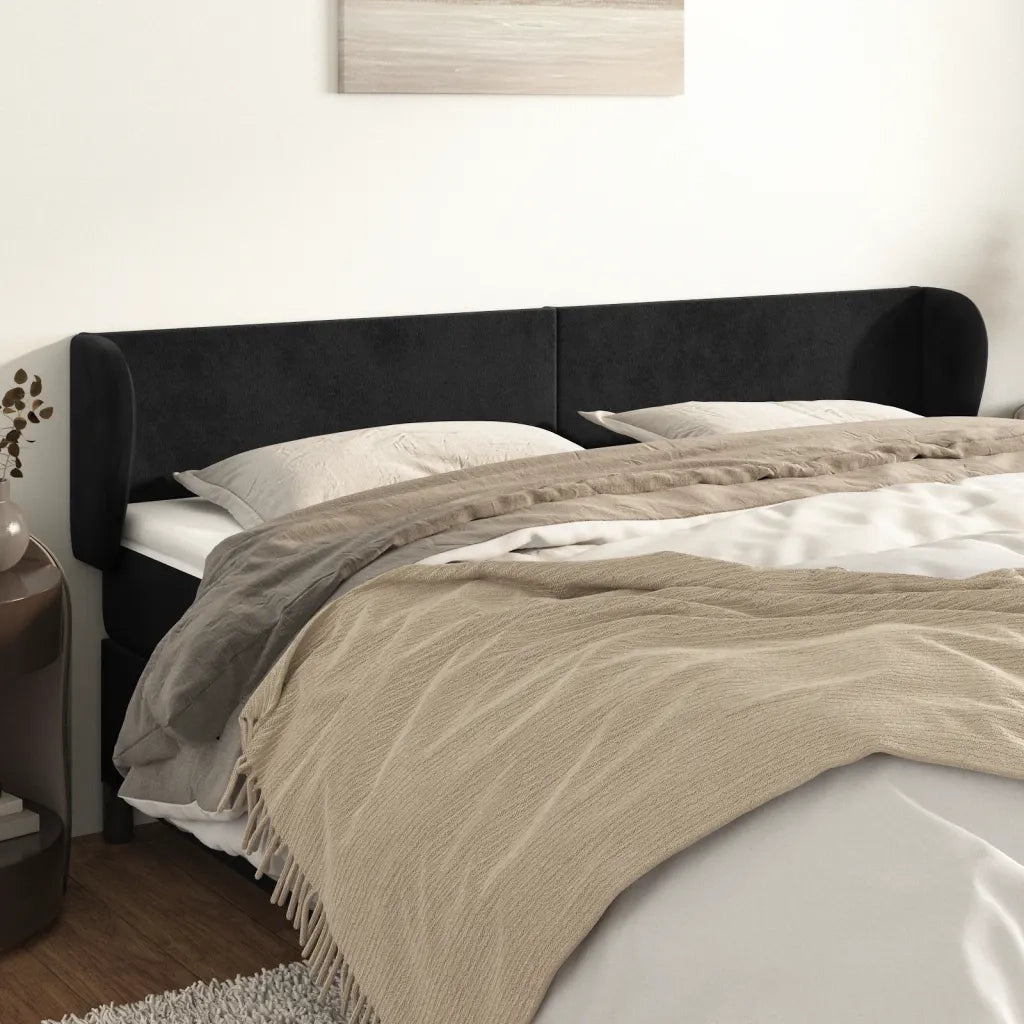 Testiera ad Orecchio-Testata con Orecchie Nera 183x23x78/88 cm in Velluto 829724