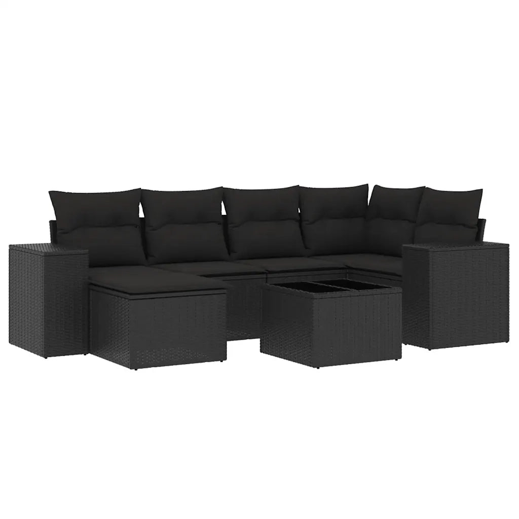 Set Divani da Giardino con Cuscini 7pz Nero Polyrattan