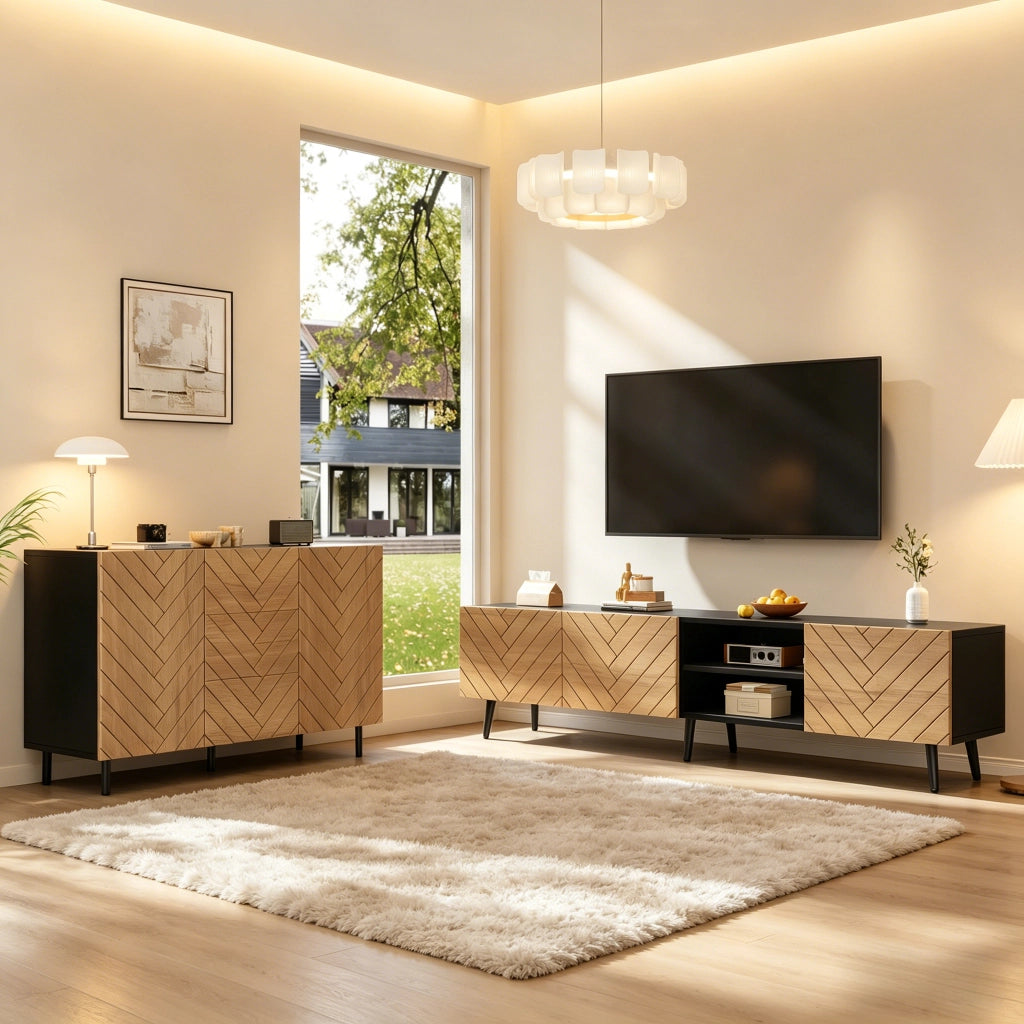 Cassettiera per TV Natural; in truciolato con finitura legno; 180 x cm