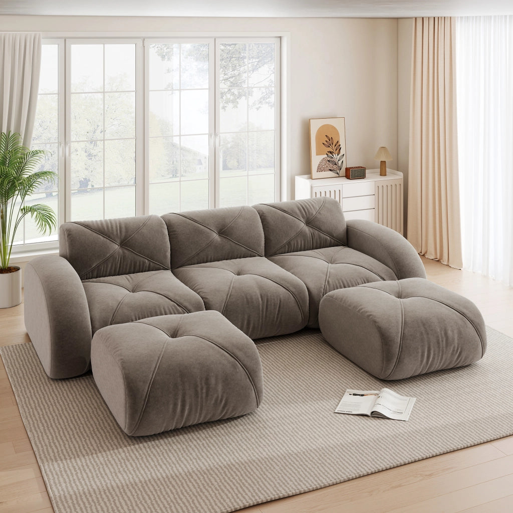 Divano modulare a u senza telaio con seduta in schiuma 32d e rivestimento in chenille taupe 281 × 171 × 76 cm