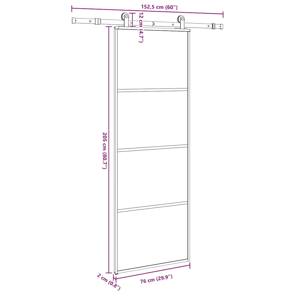 Porta Scorrevole con Ferramenta 76x205cm Vetro ESG Alluminio 3332861