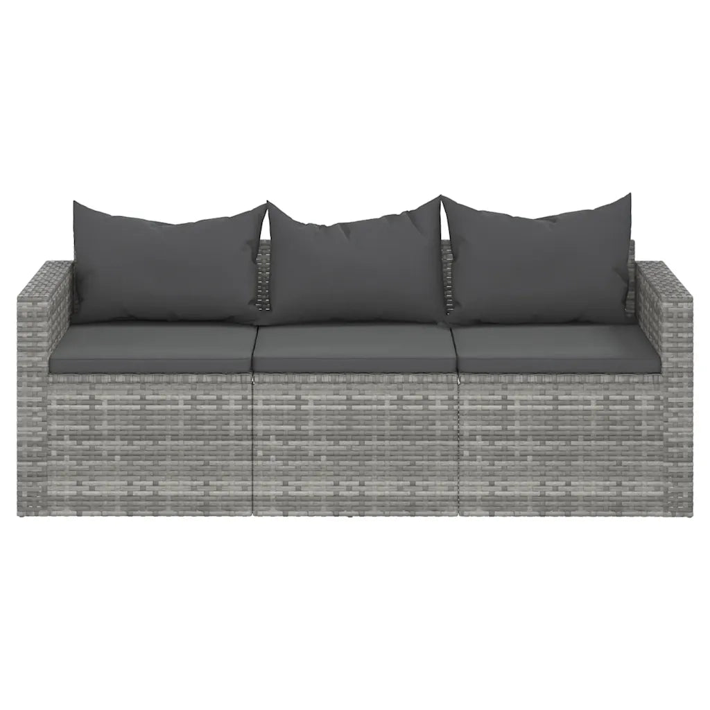 Divano da Giardino a 3 Posti con Cuscini in Polyrattan Grigio 362328