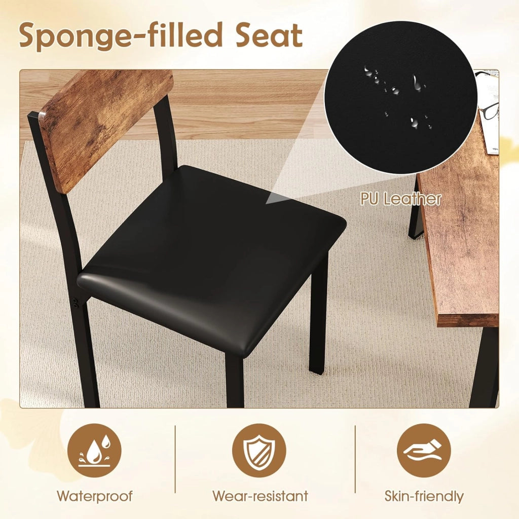 Set da Pranzo 5 Pezzi per 4 Persone, Tavolo da Cucina Rettangolare Industriale con 4 Sedie Imbottite con Gambe in Metallo, Seduta Imbottita, Mobili Salvaspazio per Colazione in Appartamento