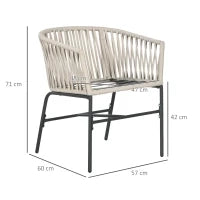 Set 2 Sedie da Giardino in Stile Boho con Rivestimento in Corda e Cuscini Imbottiti, Grigio