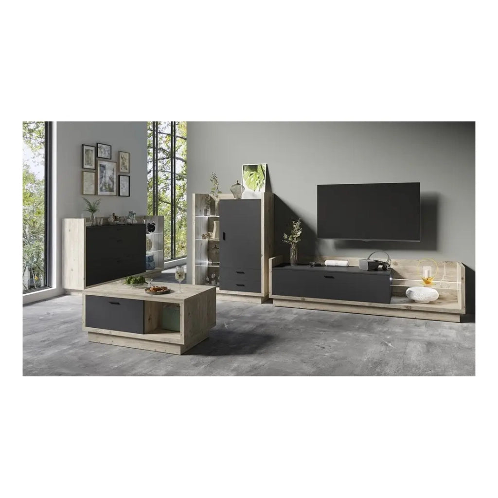 Mobile TV XL 220cm. Collezione CORK. Colori Pino e grigio antracite.