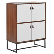 Credenza in legno scuro con gambe in metallo bianco Mobiletto 2 scomparti 4 ante 100 x 76 cm Mobili da soggiorno tradizionali moderni