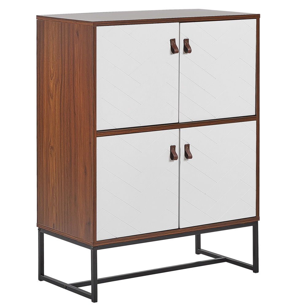 Credenza in legno scuro con gambe in metallo bianco Mobiletto 2 scomparti 4 ante 100 x 76 cm Mobili da soggiorno tradizionali moderni