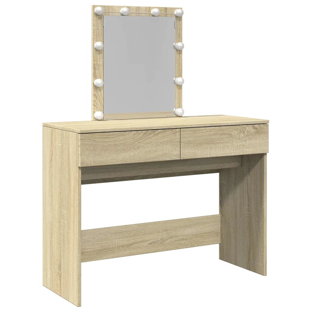 Toeletta | Tavolo da Trucco con LED Rovere Sonoma 100x40x130 cm