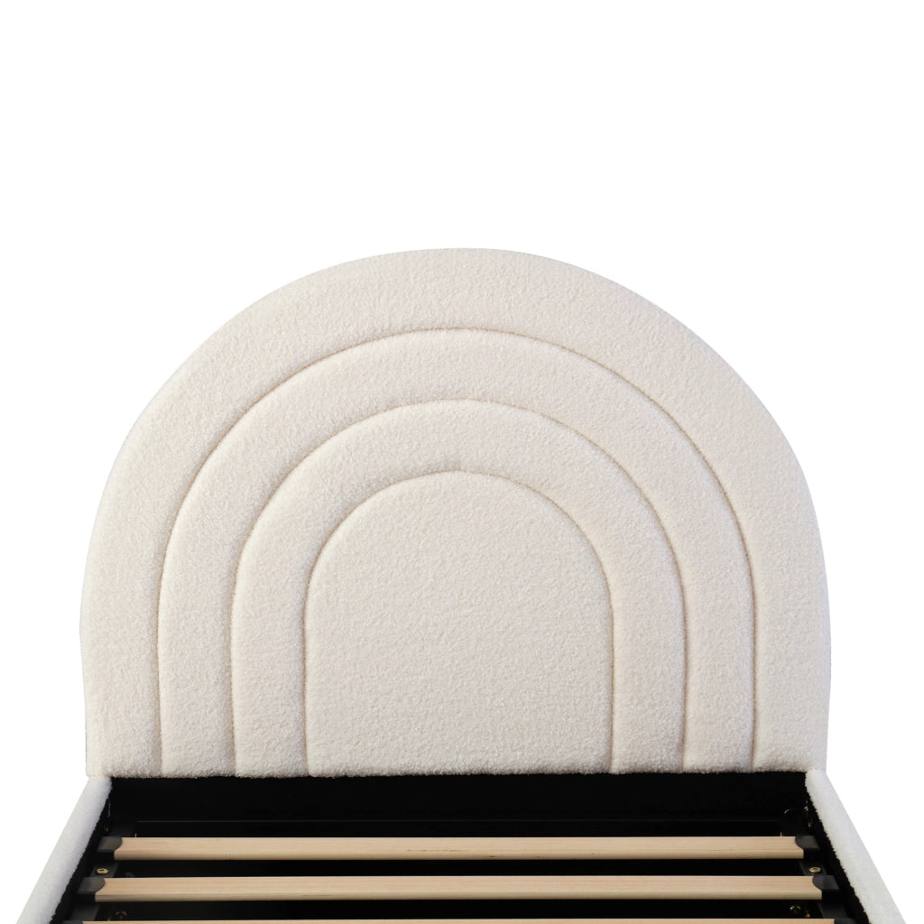 Letto singolo 90x200 cm con contenitore idraulico; tessuto bouclé beige