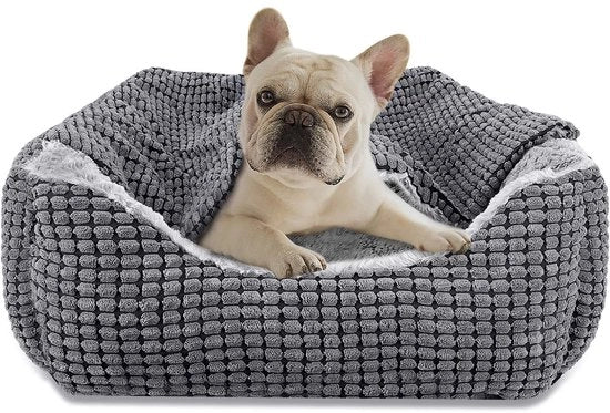 Letto per piccoli cani, letto per cani con tetto, cuscino per cani in piuma, letto rettangolare per cani, antiscivolo, lavabile, 51 x 48 x 15 cm, spedito a casa fino a 9 kg