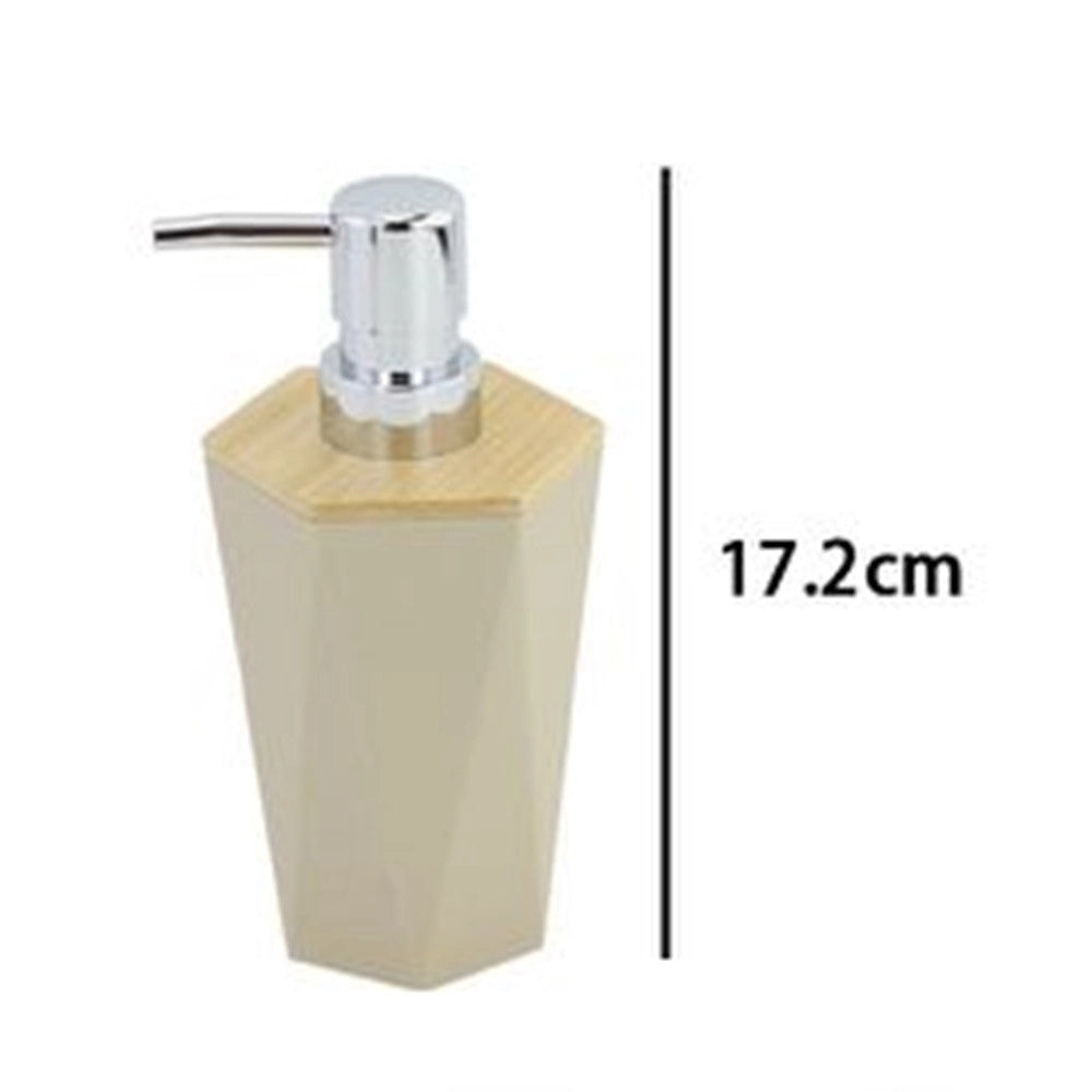 Trade Shop - Dispenser Sapone Liquido A Cilindro Esagonale Geometrico Beige Legno Da Bagno 10841 -