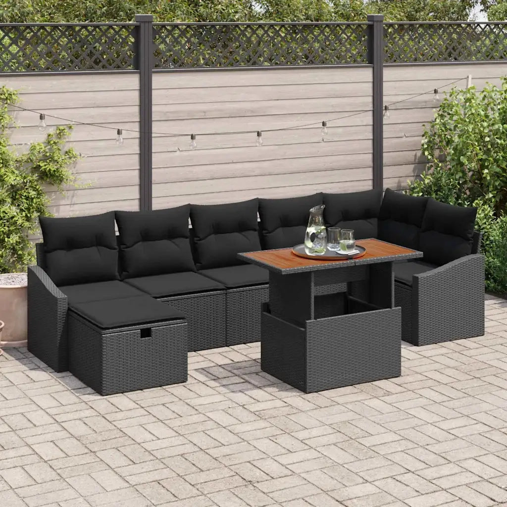 Set Divano da Giardino 8 pcs Nero polyrattan