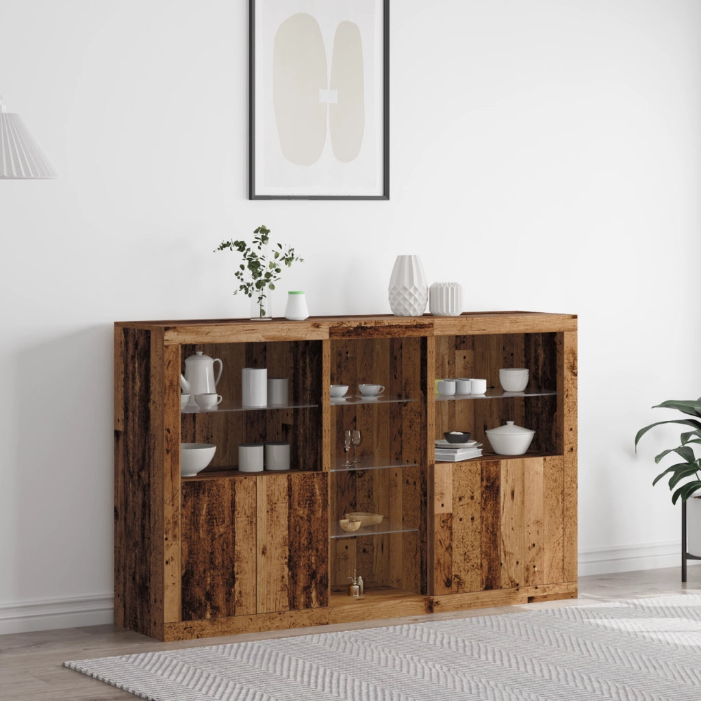 Credenza  con Luci LED Legno Antico 162x37x100 cm