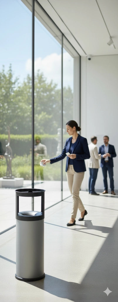 Pattumiera Gettacarte Ø25xh80 cm Autoestinguente Posacenere in Acciaio Verniciato Grigio