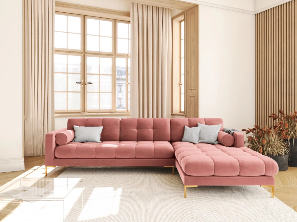 Cosmopolitan Design - Divano angolare destro "Bali" 5 posti in velluto rosa 