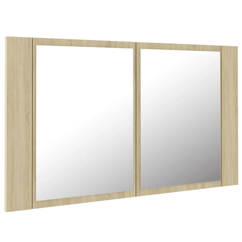 Mobiletto a specchio da bagno a LED 80 x 12 x 45 cm acrilico rovere 02_0006748