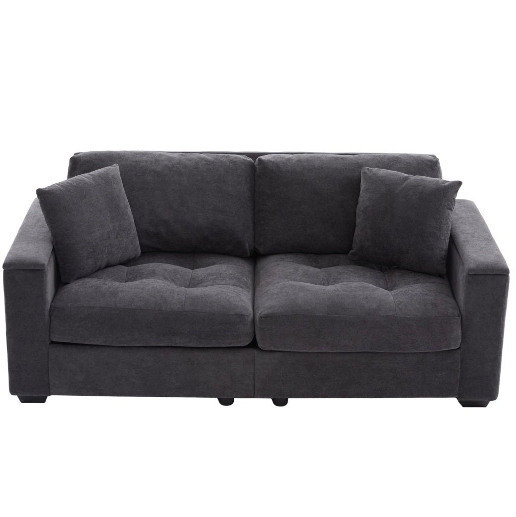 Divano 2 posti 180 cm in Chenille grigio scuro con contenitore nelle braccioli e cuscini confortevoli