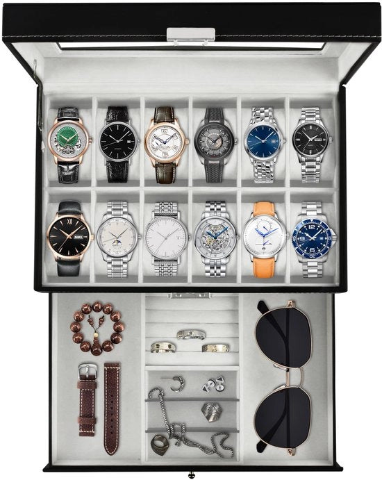 Orologio con 12 Compartimenti, in Pelle PU, Chiusura a Chiave