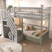 DESMIU Letto a Soppalco Singolo con Scala Contenitore e Sponde 90 × 200 cm, senza materasso, Grigio