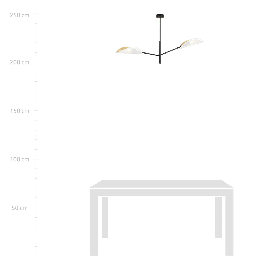 Lampadario 2 Luci Eridano In Acciao Nero E Bianco Oro Con Bracci Mobili