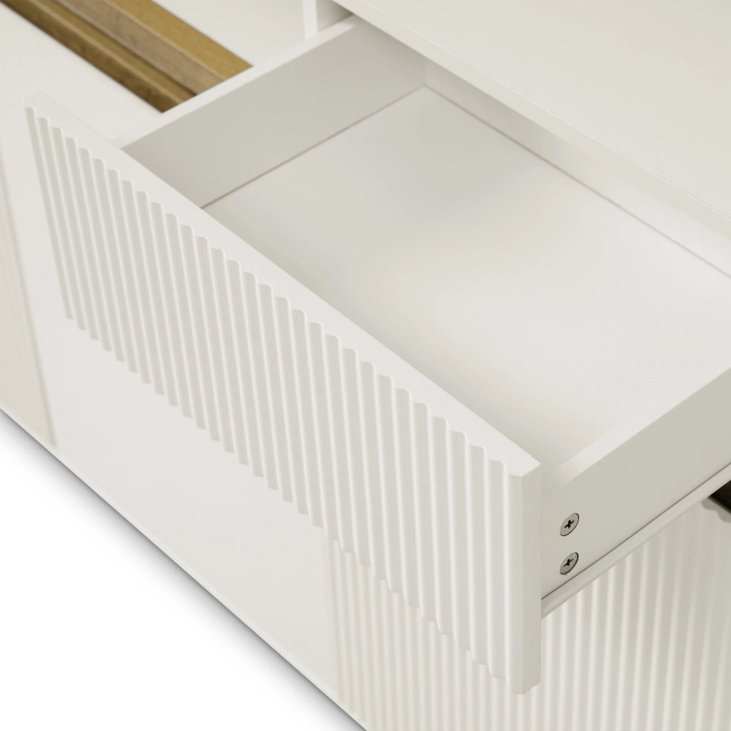 Credenza da sala da pranzo, mobile da ingresso, con luci a LED, 2 cassetti e 3 ante, ripiani regolabili, 140 x 40 x 85 cm, bianco