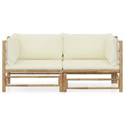 Set Divani da Giardino 2 pz | Set Salotto da Giardino con Cuscini Bianco Crema in Bamb¨´