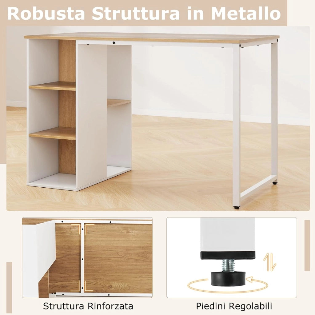Scrivania per Computer, Scrivania Salvaspazio con 5 Scomparti di Stoccaggio e Struttura in Metallo Robusta, Scrivania Multiuso per Lavoro e Studio da Casa e Ufficio