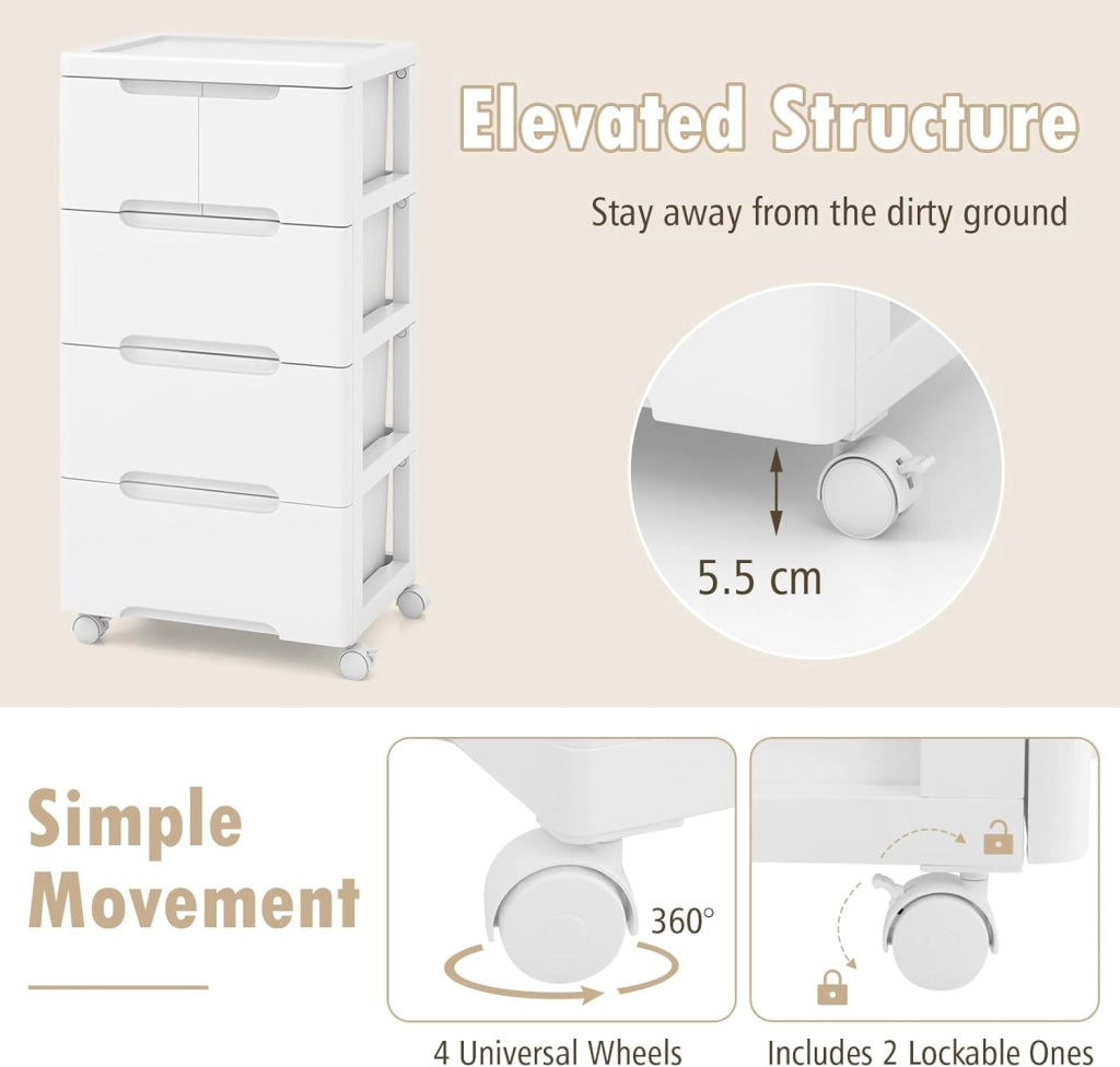 Armadietto per nicchia con ruote, scaffale per nicchia con 7 cassetti, carrello stretto con serratura a rotelle, carrello da bagno con piccolo armadio a cassetti 40 x 32 x 114 cm, bianco