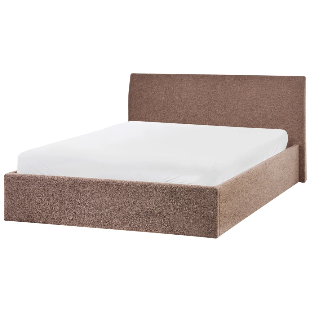 Letto matrimoniale bouclé marrone 140 x 200 cm con contenitore rialzato con testiera