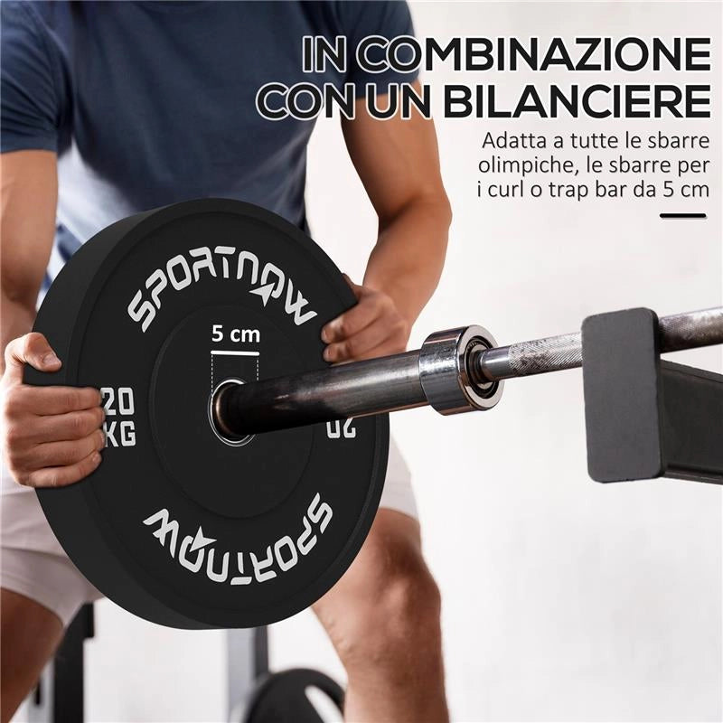 SET 2 DISCHI PESI DA 20KG IN GOMMA CON FORO DA 2"/5 CM PER MANUBRI E BILANCIERI NERO