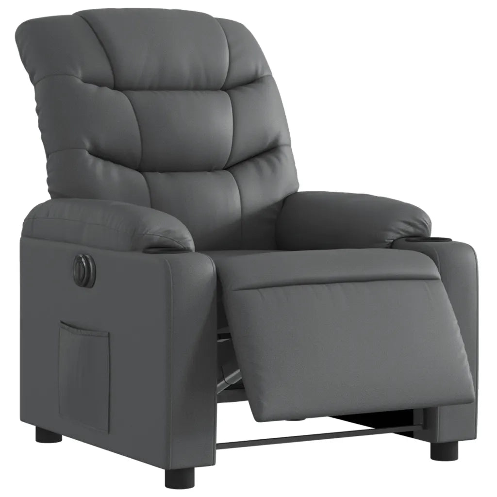 Poltrona | Sedia Relax Reclinabile Elettrica Grigia in Similpelle