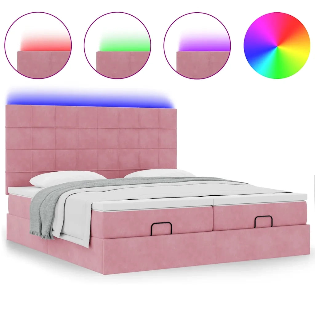 Struttura Letto Pouf con Materassi Rosa 200x200 cm Velluto 3314632