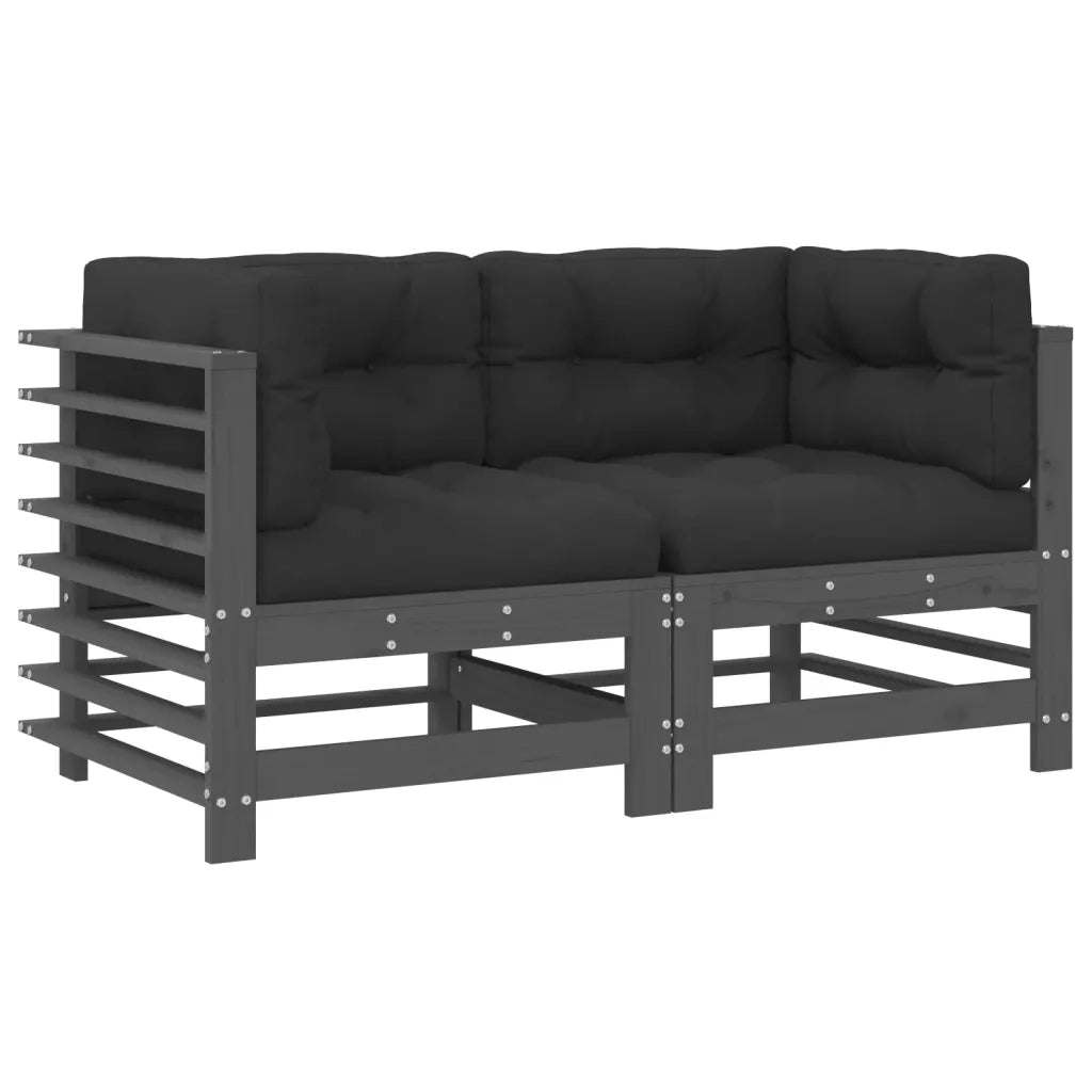 Divano componibile-Divani Angolari con Cuscini 2 pz Legno Massello di Pino Grigio 942287