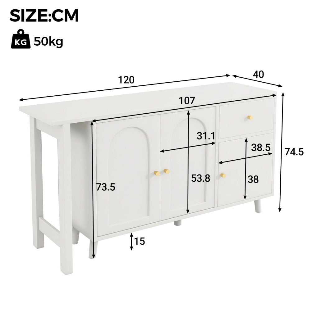 Scrivania 2 in 1 con sideboard girevole 360° bianca