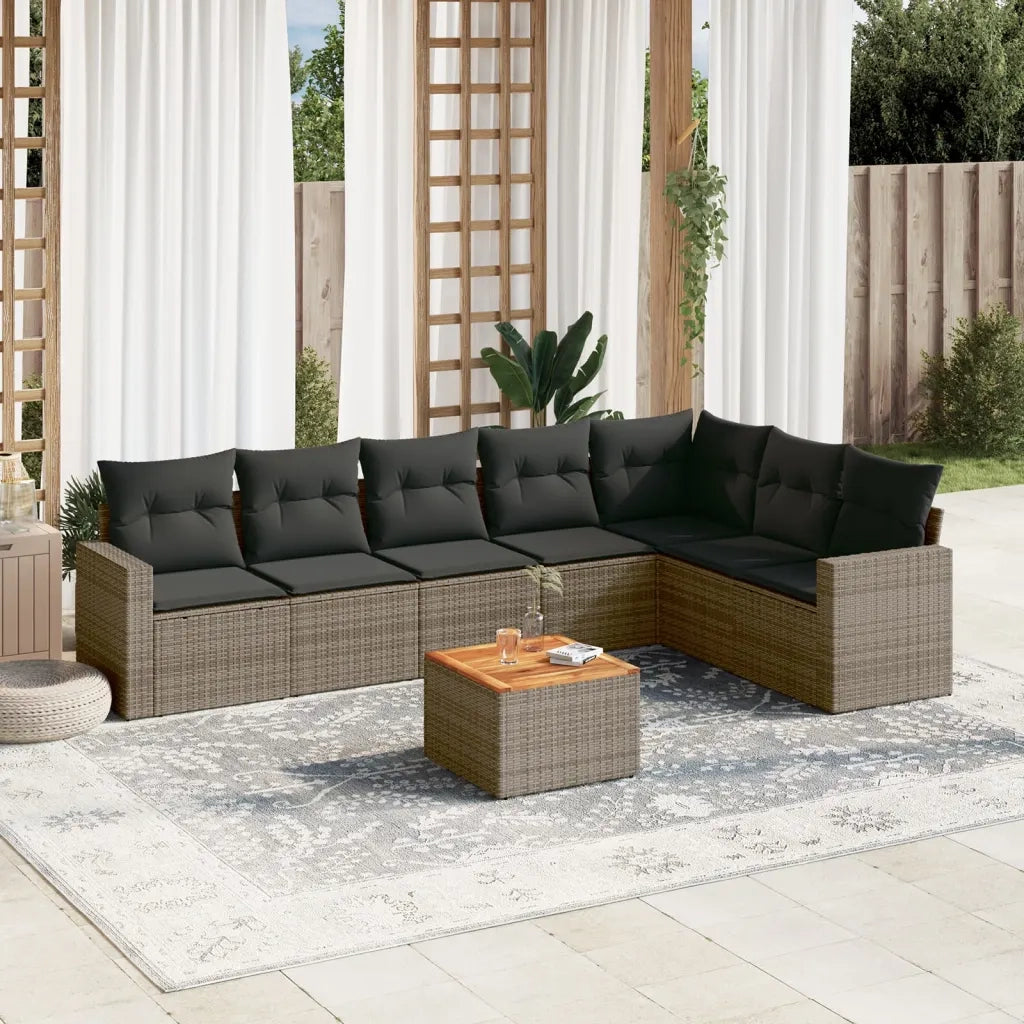 Set Divano da Giardino 8 pz con Cuscini Grigio in Polyrattan 3224156