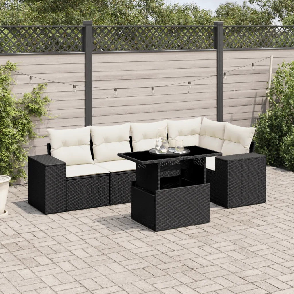 Set Divano da Giardino 6 pz con Cuscini Nero in Polyrattan 3269146
