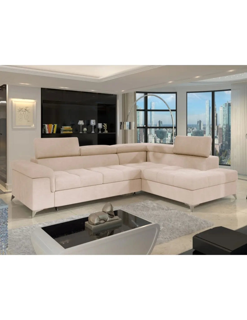 Divano angolare convertibile PALAZZO 4 posti beige – angolo destro con baule