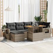Set Divani da Giardino 7 pz con Cuscini Grigio in Polyrattan 3327175