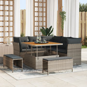Set di Divani da Giardino 8 Pezzi con Cuscini Grigio Rattan Polietilene Acacia