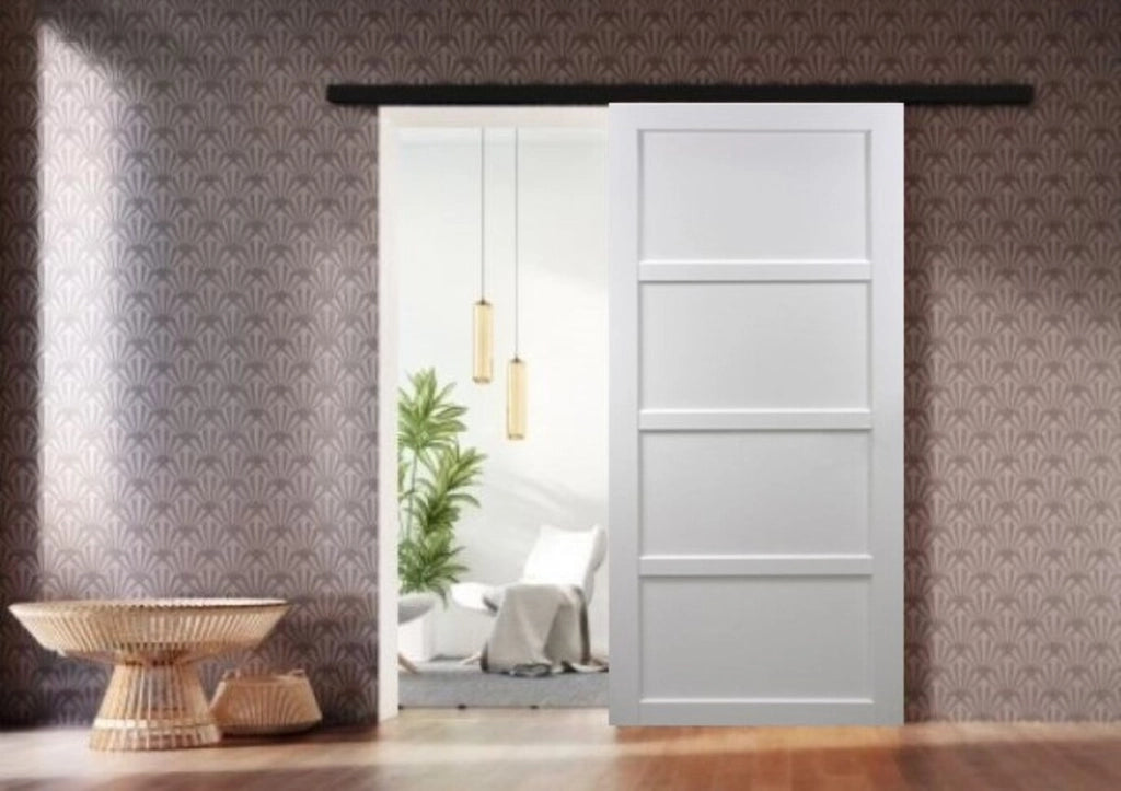 Porta scorrevole Tamera bianca larghezza 83 con binario in alluminio nero